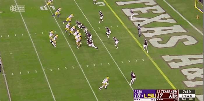 Great route, great fight for the ball. Jefferson tricks the defender with his head and shoulders, plants his foot in the ground, and leaps above the rim to go grab it. Jefferson is a very solid redzone target, which would help a struggling New England redzone unit.